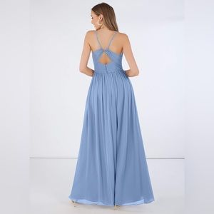 Azazie Dominic Bridesmaid Dress, Steel Blue, Size 12
